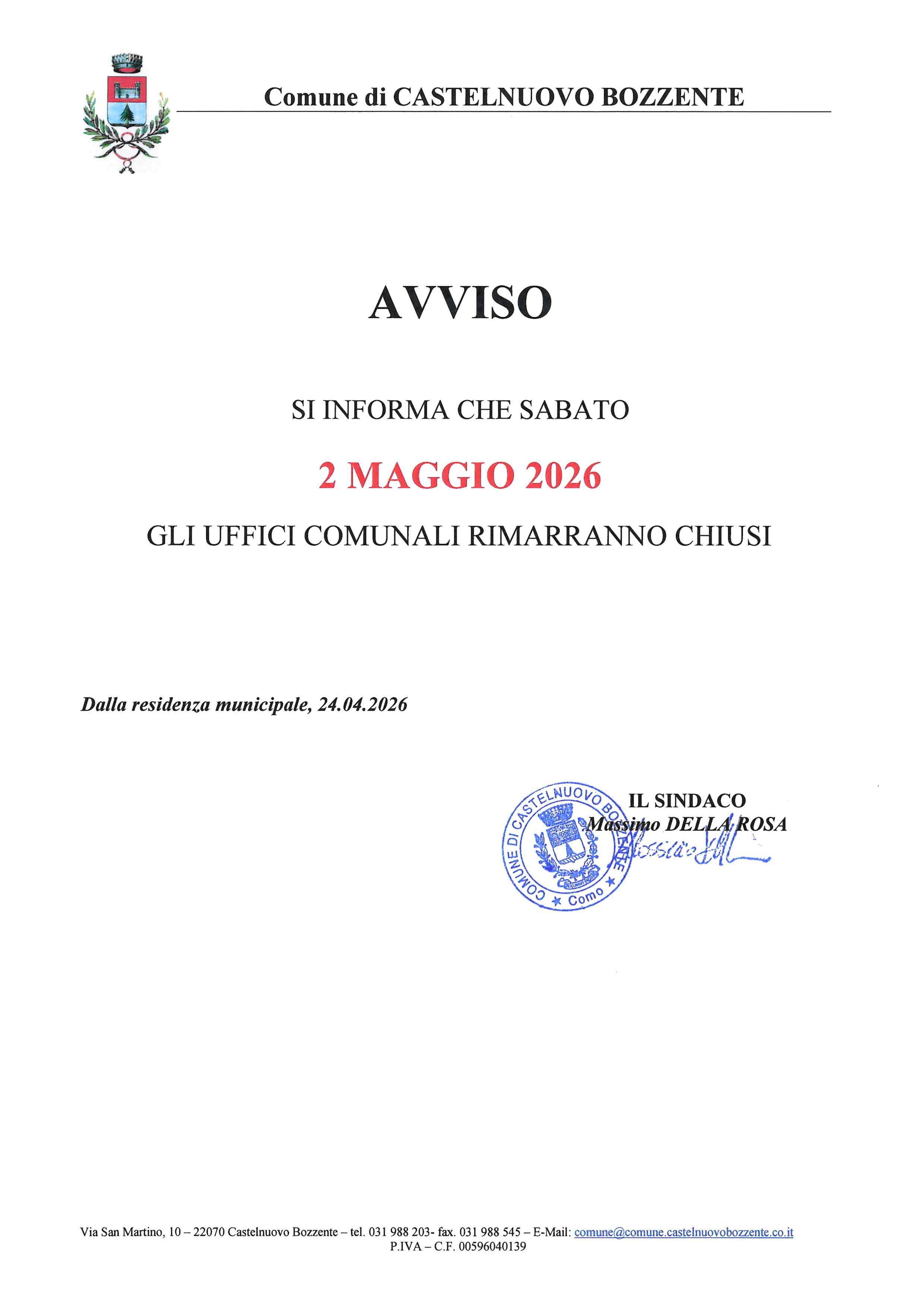 Chiusura uffici comunali